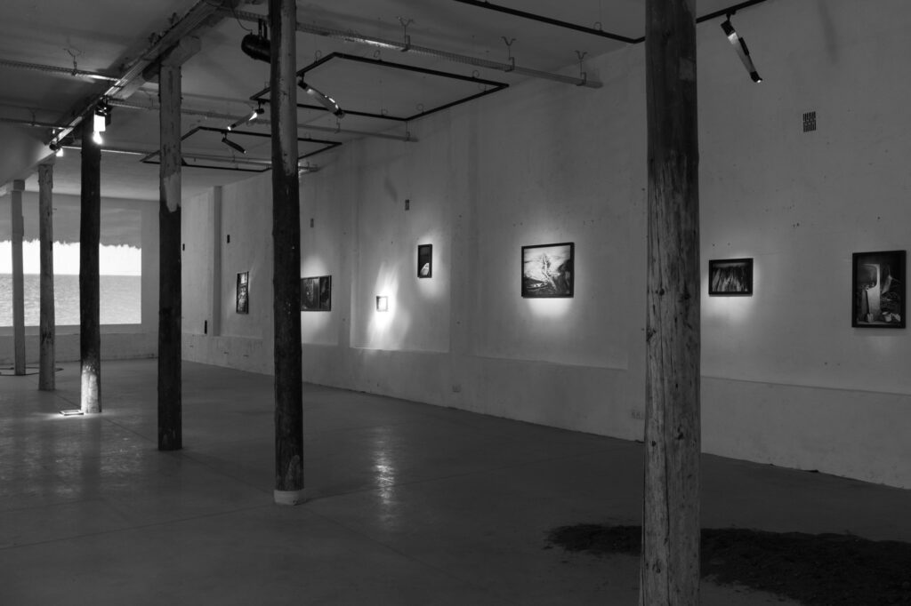 Exhibition and gallery photography by Łukasz Zając, monochrome views of artworks, sculptures, and minimalist spaces inside an art gallery, Poland