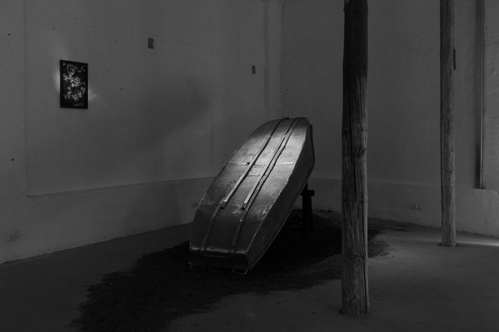 Exhibition and gallery photography by Łukasz Zając, monochrome views of artworks, sculptures, and minimalist spaces inside an art gallery, Poland