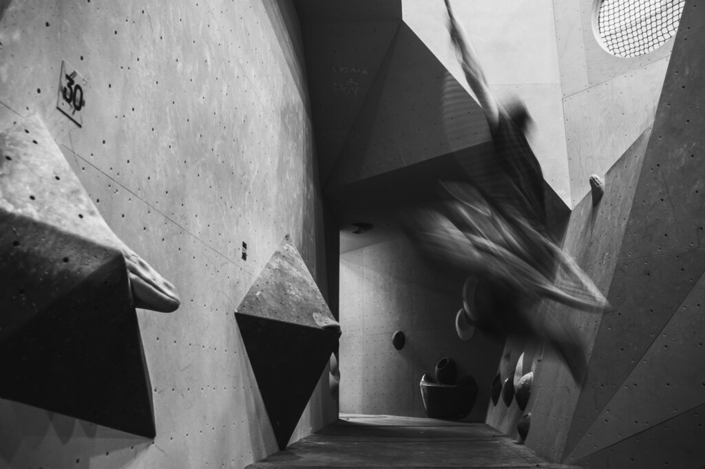 Architectural photography by Łukasz Zając, black and white perspective of a modern concrete and geometric interior structure, Poland